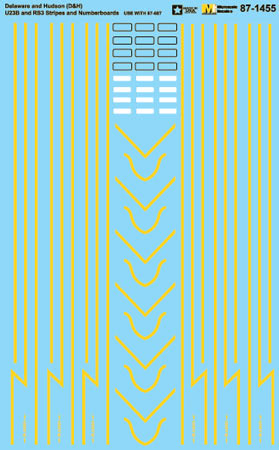 Microscale 87-1455 HO D&H U23B & RS3 Stripes and Numberboards Decal Sheet