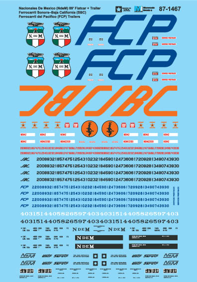 Microscale 87-1467 HO 89'' Nacionales De Mexico Flatcar & Trailer Decal Sheet