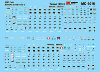 Microscale MC-5016 HO EMD SD70ACe and SD70-2 Data Diesel Decal Sheet