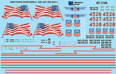Microscale 87-1145 HO UP Diesels SD70M "Building America" Scheme Decal Sheet