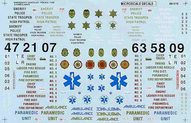 Microscale 48-510 O 1970 Emergency Trucks & Trailers Waterslide Decal Sheet