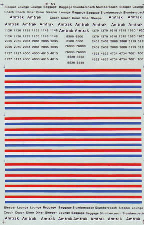 Microscale 60-426 N 1987-1996 Amtrak Passenger Cars Phase III Decal Sheet