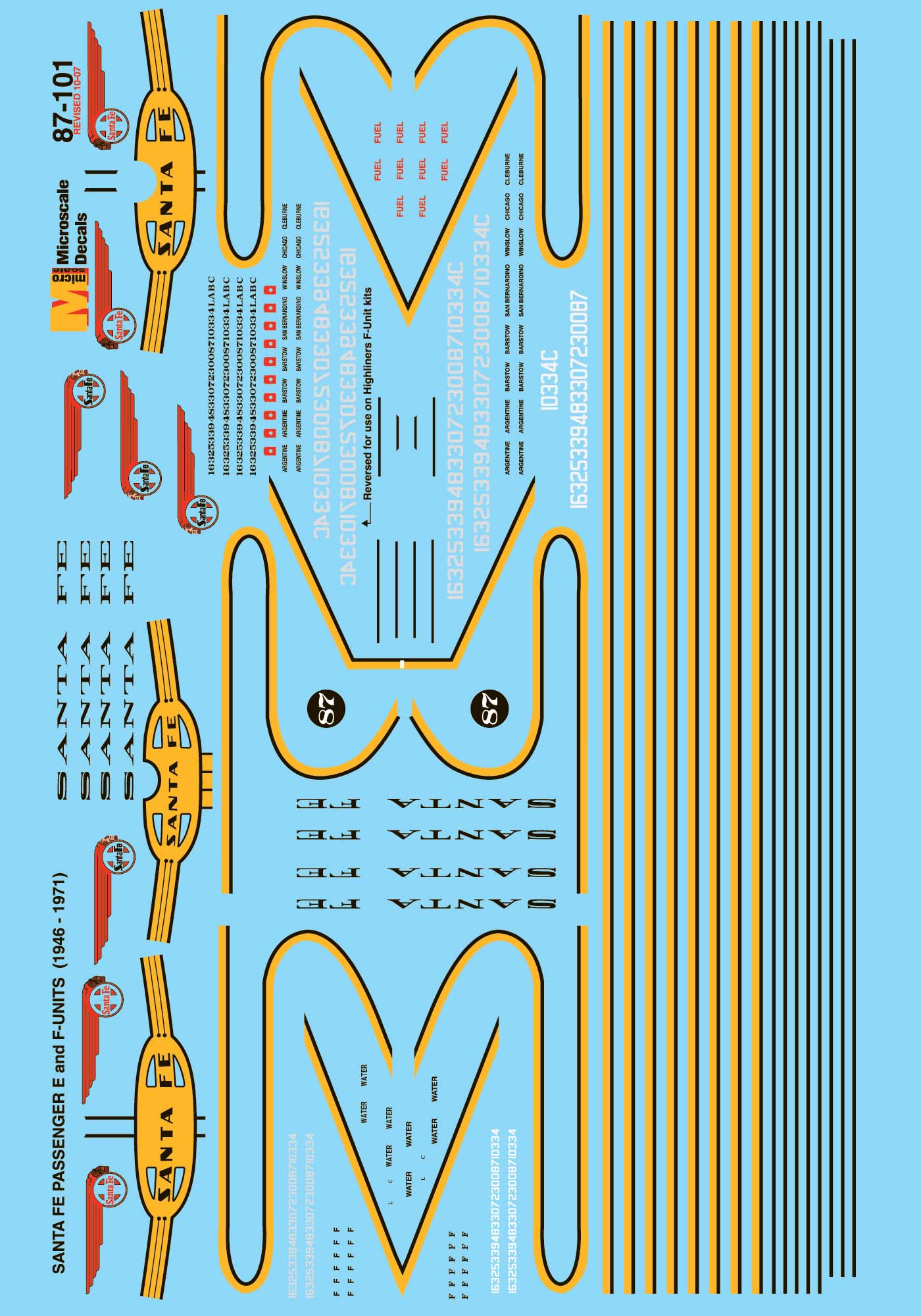 Microscale 87-101 HO Santa Fe F & E-Unit Diesels E8, F7 Passenger Decal Sheet