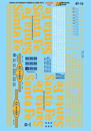 Microscale 87-12 HO 1959-1971 Santa Fe Diesels Waterslide Decal Sheet