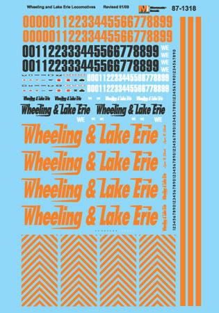 Microscale 87-1318 HO Wheeling & Lake Erie Locomotive Waterslide Decal Sheet