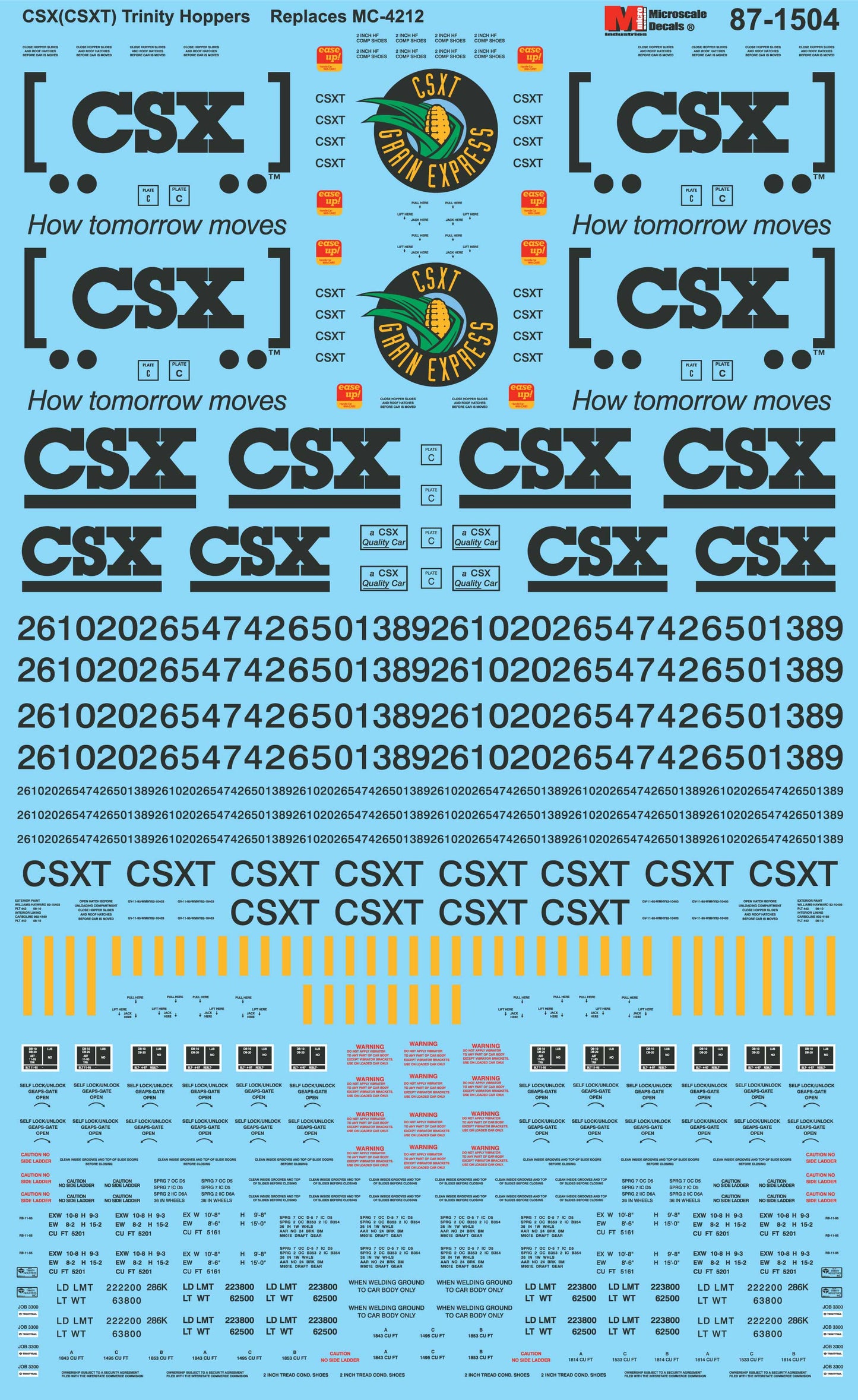 Microscale 87-1504 HO CSXT Trinity Hoppers Decal Sheet