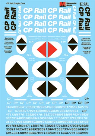 Microscale 87-221 HO CP Rail Freight Car Waterslide Decal Sheet