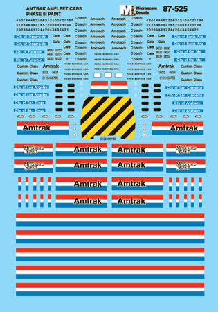 Microscale 87-525 HO Amtrak Amfleet Passenger Cars Phase III Decal Sheet