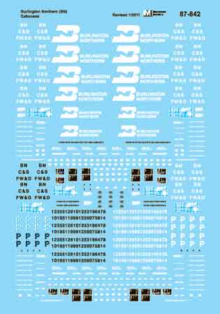Microscale 87-842 HO 1970 Burlington Northern Cabooses Decal Sheet