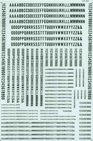 Microscale 90022 HO Black Condensed Gothic Alphabets & Numbers Decal Sheet
