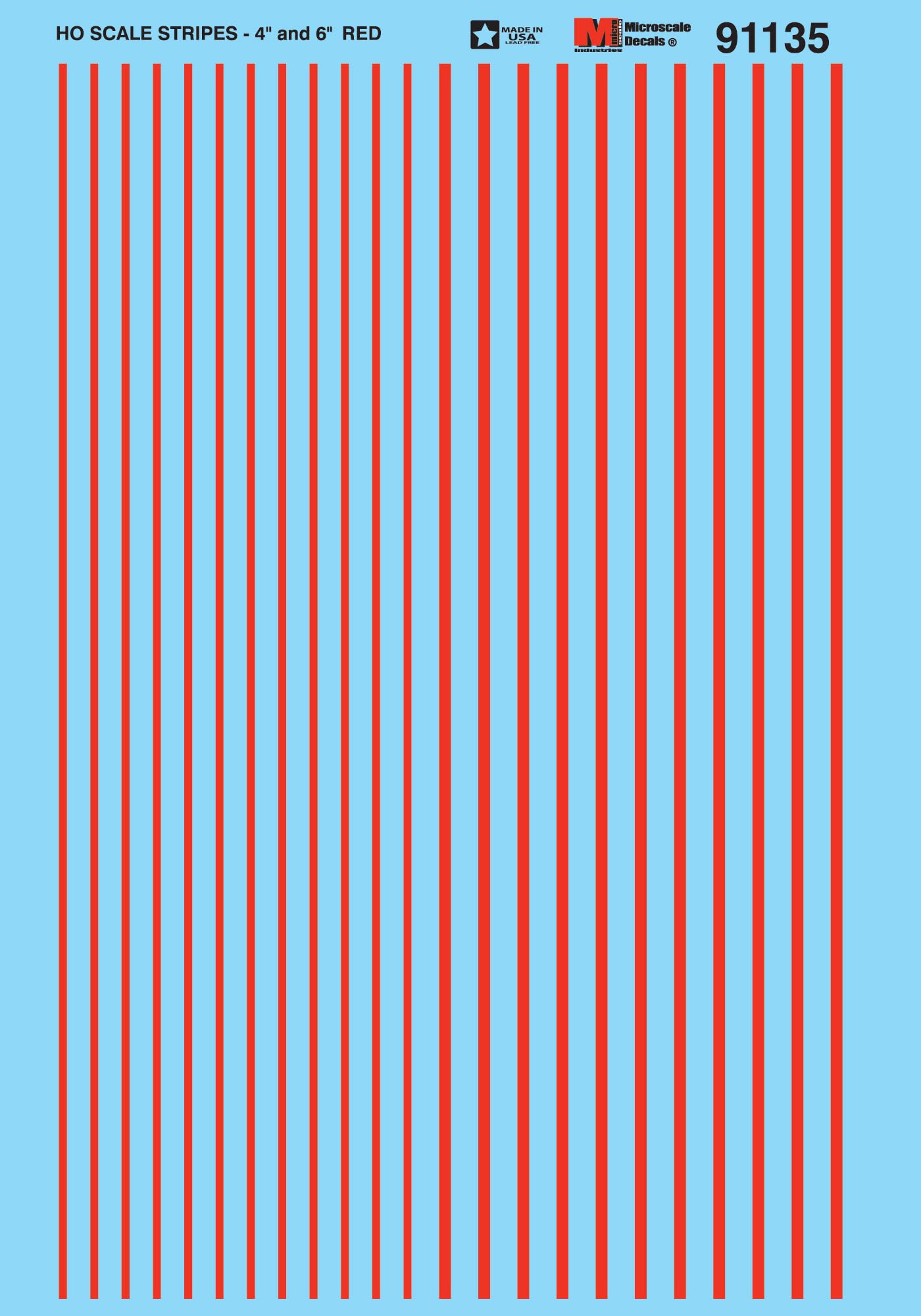 Microscale 91135 HO Red 4 & 6" Width Stripes Decal Sheet