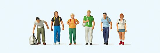Preiser 10725 HO Train Travelers with Backpacks Figures (Set of 6)