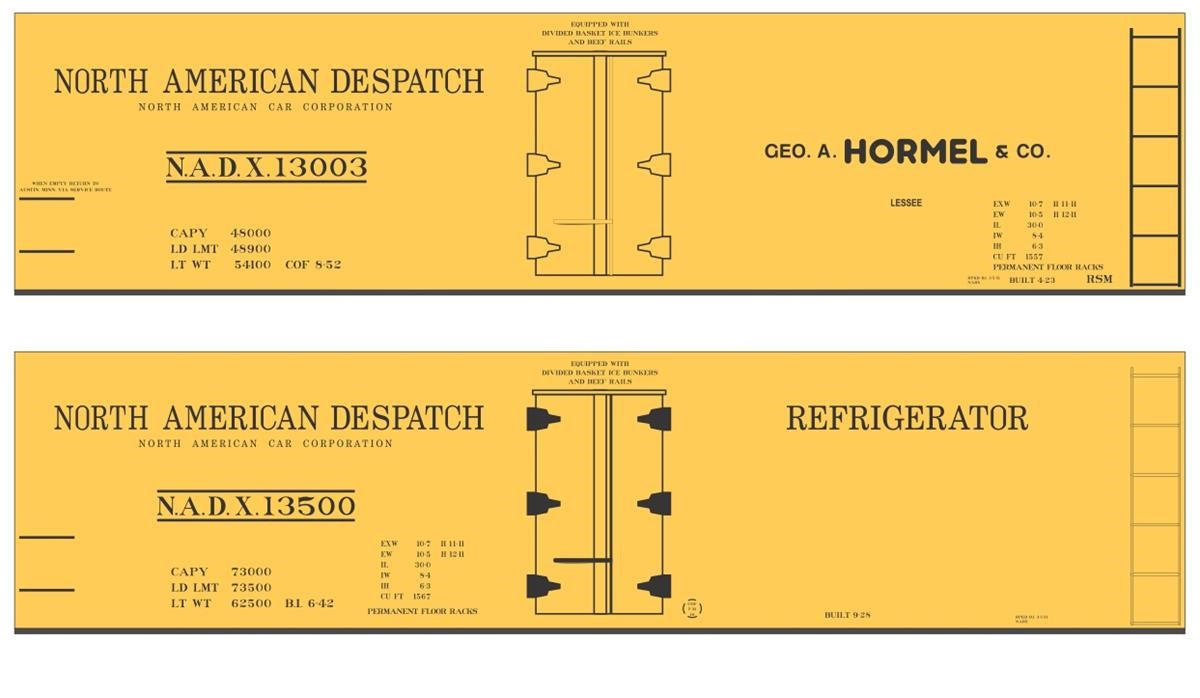 Tichy 10289N N Hormel NADX 40' Wood Reefer Decal Set