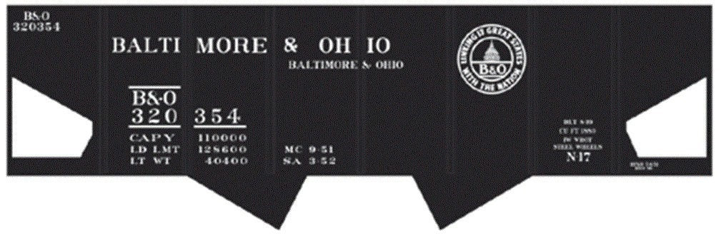 Tichy 10026 HO Baltimore and Ohio N17 Hopper USRA Decal Set