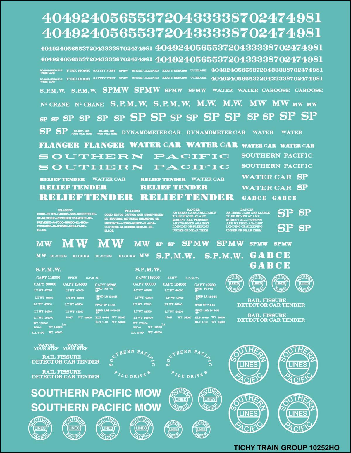 Tichy 10252 HO Southern Pacific Maintenance-of-Way Work Cars Railroad Decal Set