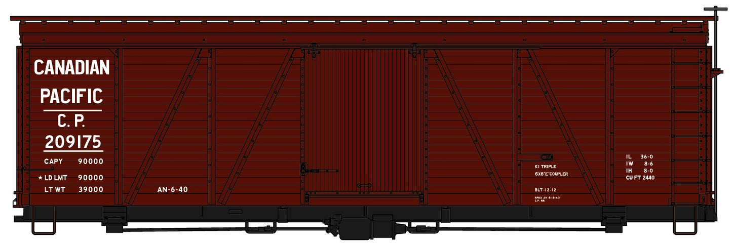 Accurail 1155 HO Canadian Pacific 1100 Series 36' Fowler Wood Boxcar Kit
