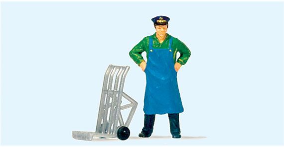 Preiser 28125 HO Porter Standing Figure with Luggage Cart