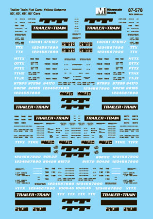 Microscale 60-578 N 1970 Trailer Train 50', 60', 68', 85' PB Flatcar Decal Sheet