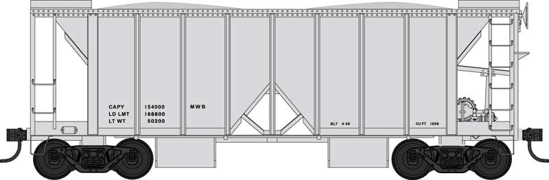 Bowser 43685 HO Dim Data Gray Open Side 70 Ton Ballast Car with Side Chutes