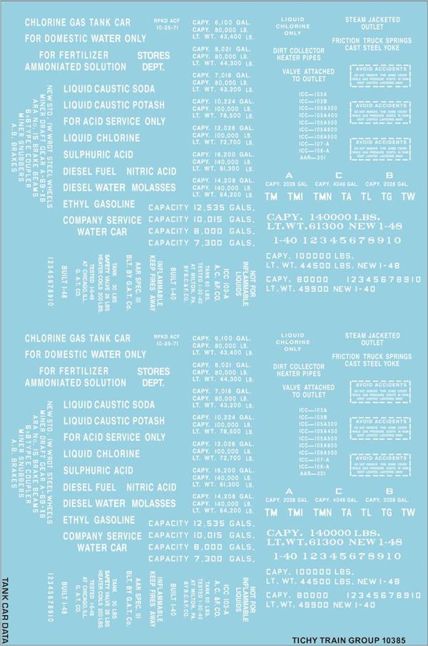 Tichy 10385N N Generic Tank Car Data White Lettering Decal