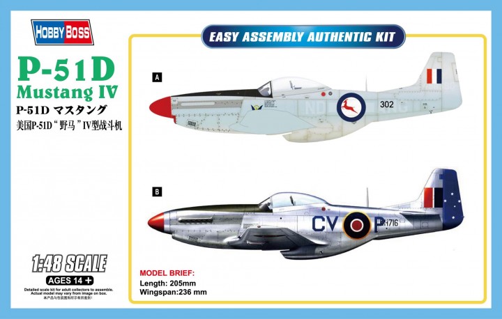 Hobby Boss Models 85806 1:48 North American P51D Mustang IV Fighter Plane Kit