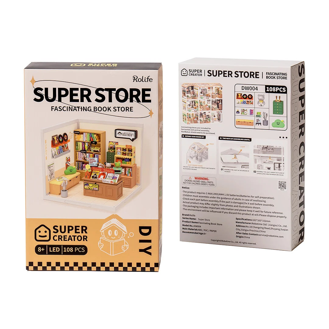 Robotime DW004 Fascinating Book Store Plastic DIY Miniature House Kit