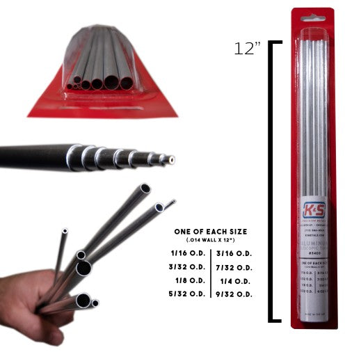 K&S 3403 1/16" to 9/32" x 12 Telescopic Aluminum Tubing Assortment (Set of 8)