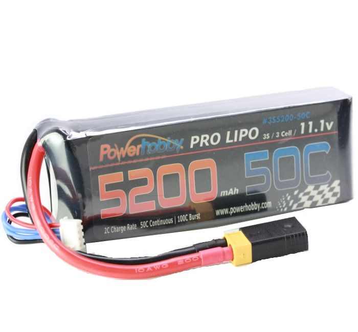 Power Hobby 3S520050CXT60APT 5200mAh 11.1V 3S 50C LiPo Battery w/ Hardwired XT60
