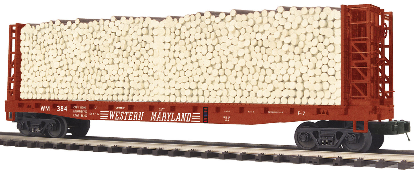 MTH 20-95364 O Gauge Western Maryland Bulkhead Flat Car #384 with Log Load