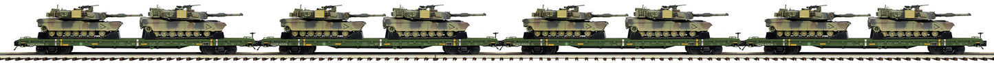 MTH 20-92184 O U.S. Army Premier Flat Car Set with M1a Abrams Tanks (Set of 4) LN/Box