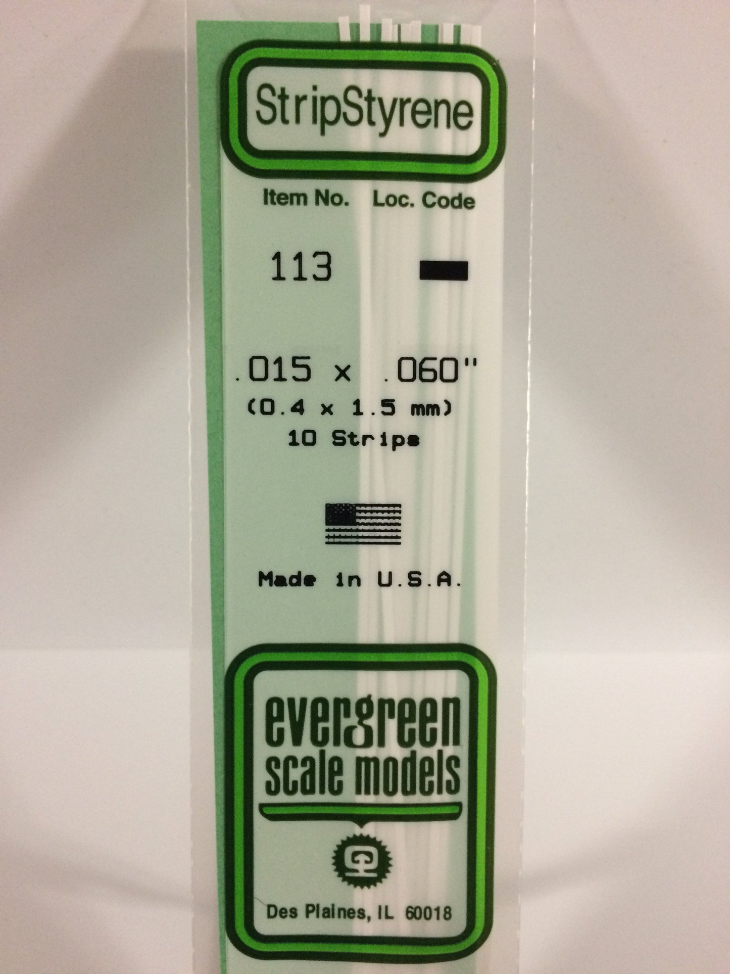 Evergreen Scale Models 113 .015" x .060" x 14" Polystyrene Strips (Pack of 10)