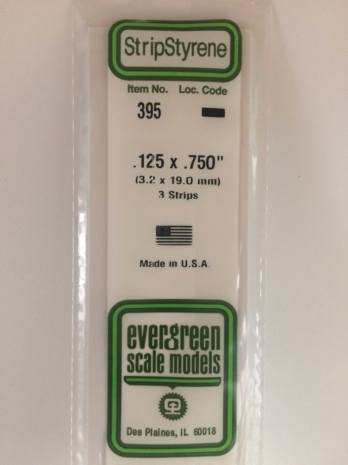 Evergreen Scale Models 395 .125" x .750" x 24" Polystyrene Strips (Pack of 3)
