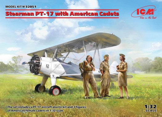 ICM 32051 1:32 Stearman PT-17 w/Cadets Military Aircraft Plane Model Kit
