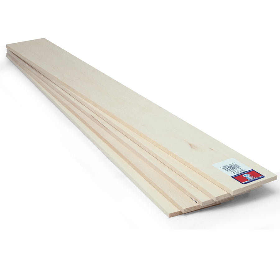 Midwest Products 4306 1/4" x 3" x 24" Basswood Sheet (Pack of 5)