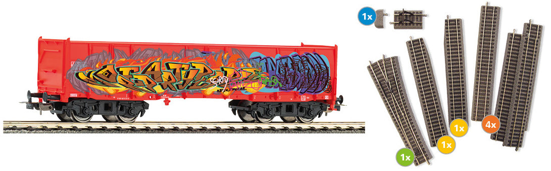 Piko 55380 HO Eaos Freight Car w/ Graffiti & Track Extension Supplementary Set