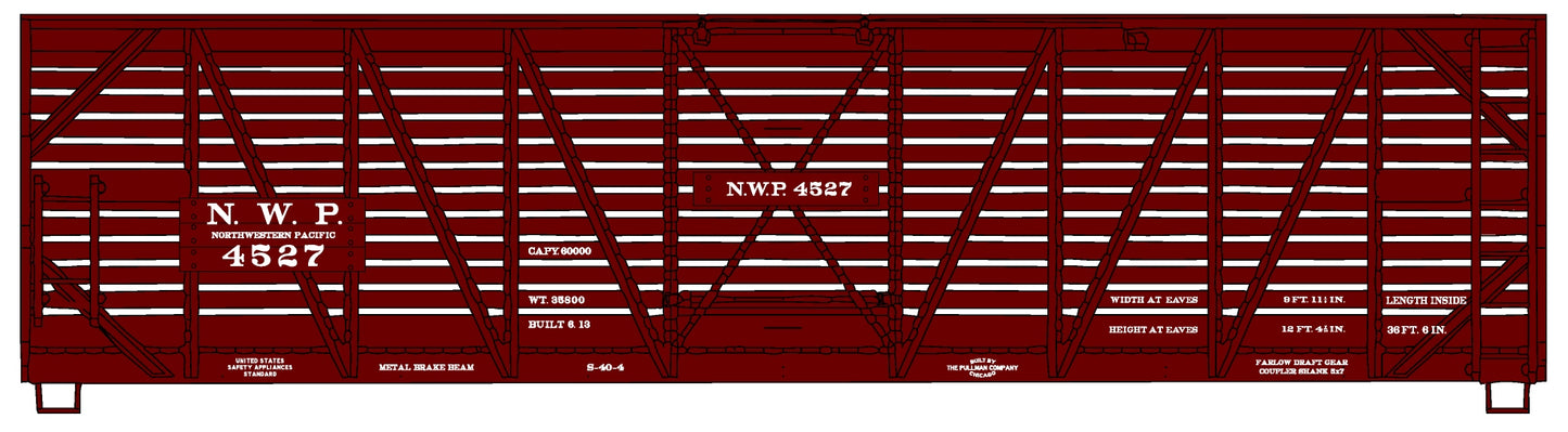 Accurail 4746 HO NWP 40' Wood Stock Car with Fishbelly Underframe Kit