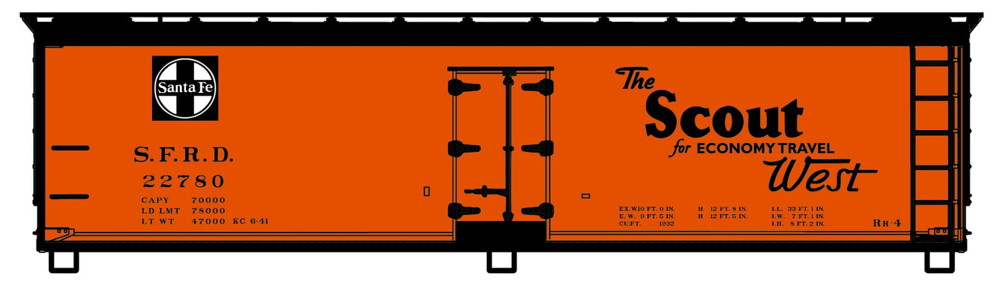 Accurail 48163 HO Santa Fe 'The Scout' 4800 Series 40'Wood Reefer Car #22780 Kit