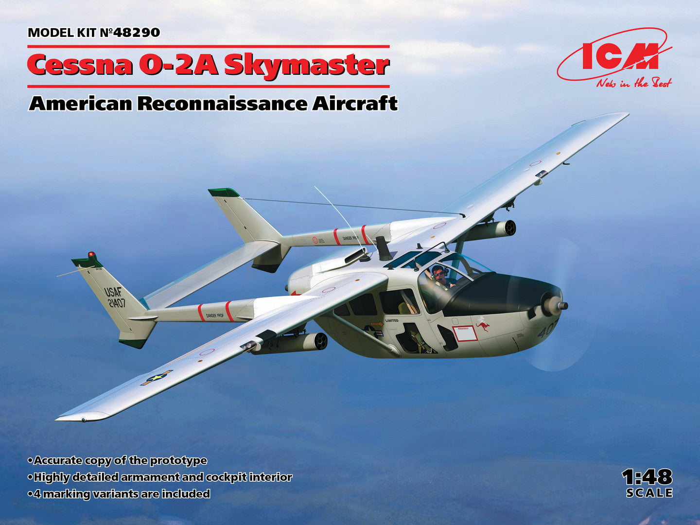 ICM 48290 1:48 Cessna O-2A Skymaster New Tool Military Aircraft Plane Model Kit