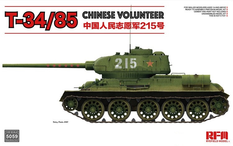 Rye Field Models 5059 1:35 T-34/85 Chinese Volunteer 215 Tank Model Kit