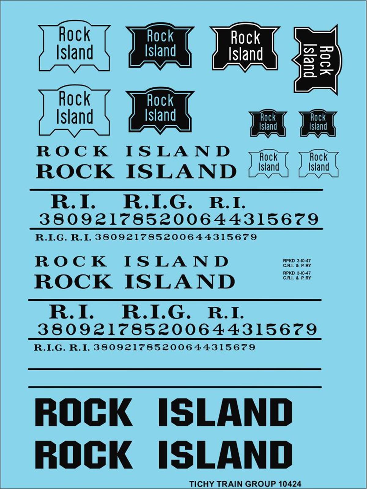 Tichy 10424N N Rock Island Roadname Black Decal Sheet