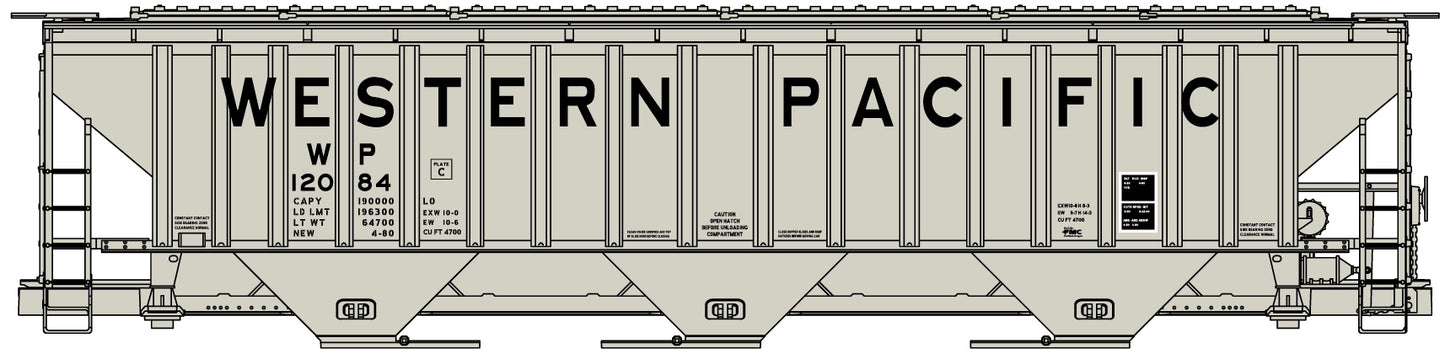 Accurail 6534 HO Scale Western Pacific PS 3-Bay Covered Hopper Kit