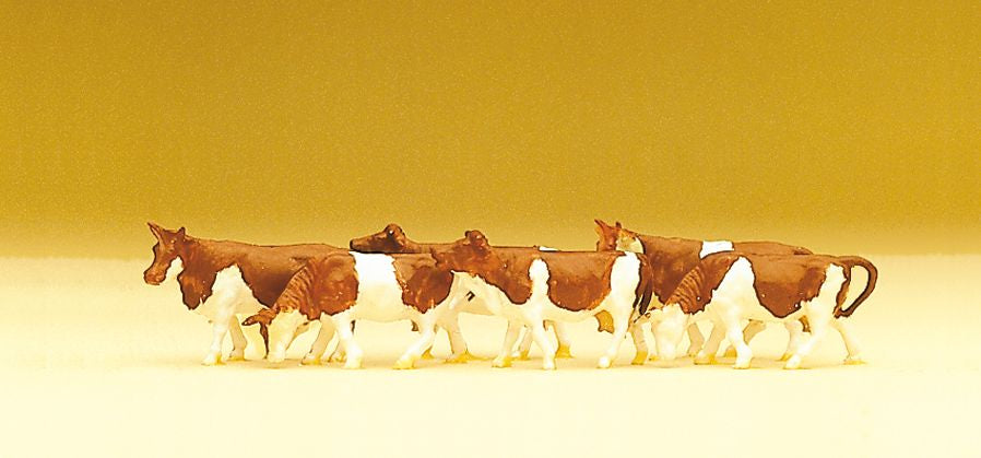 Preiser 79155 N White / Brown Assorted Cows (Set of 6)
