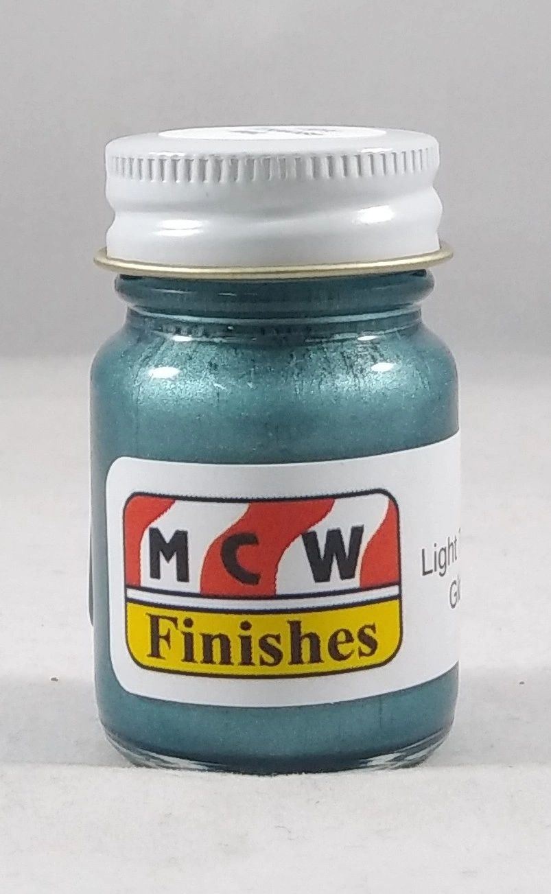 MCW Finishes 6757E Light Turquoise Metallic Gloss Enamel Paint - 1/2 Oz. Bottle