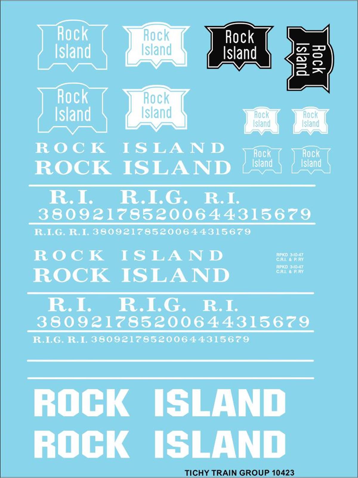 Tichy 10423N N Rock Island Roadname White Decal Sheet