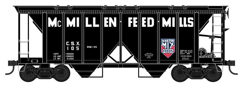 Bowser 42760 HO McMillen Feed Mills 70-Ton 2-Bay Covered Hopper RTR #105