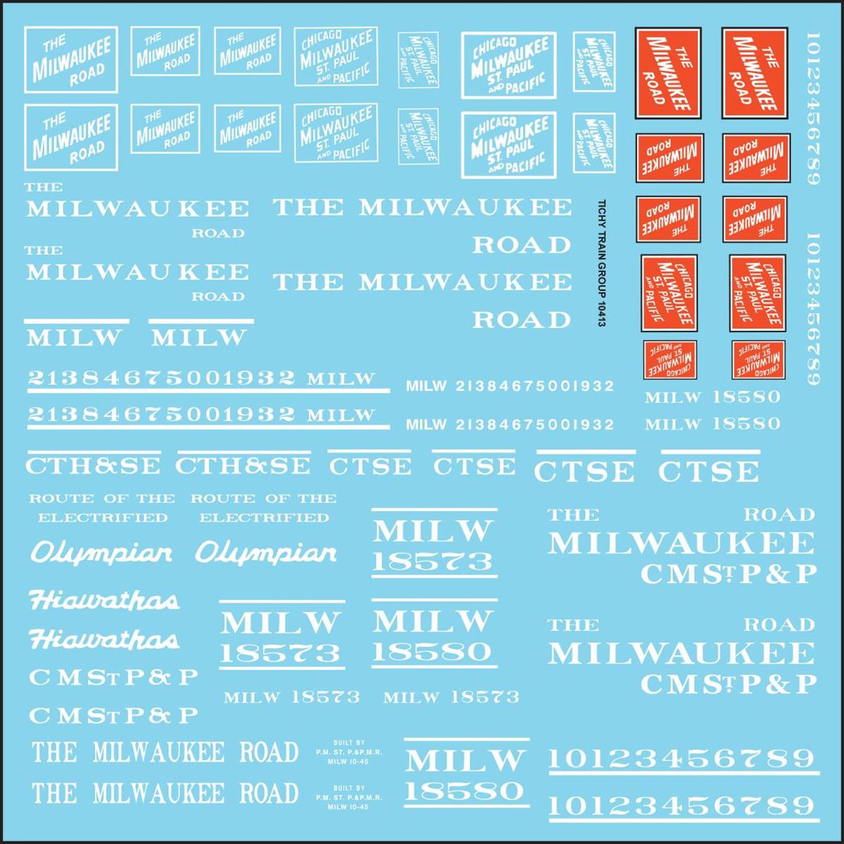 Tichy 10413 HO Milwaukee Roadnm Set White Decal Sheet