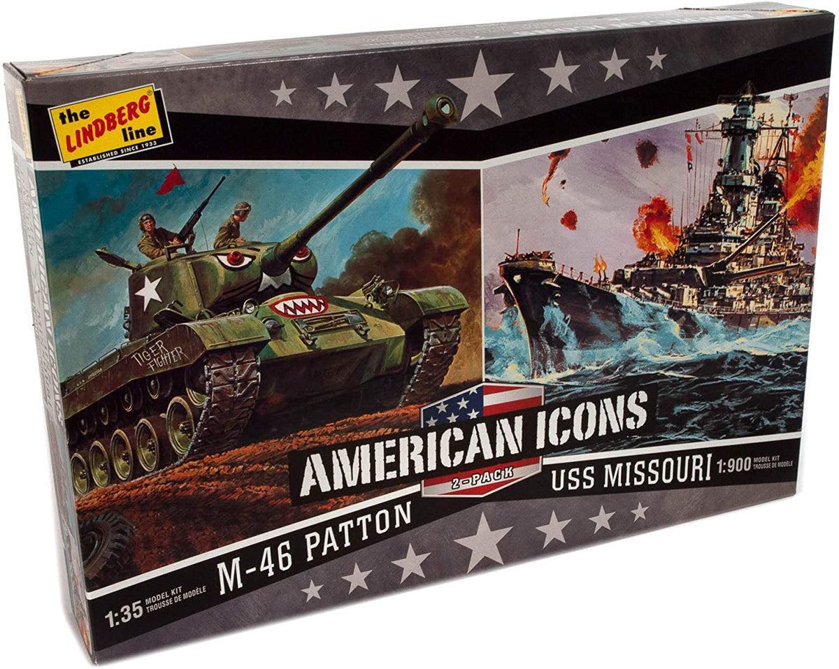 Lindberg 434 1:35/1:900 WWII M-46 Patton Tank/U.S.S. Missouri Ship Model Kit
