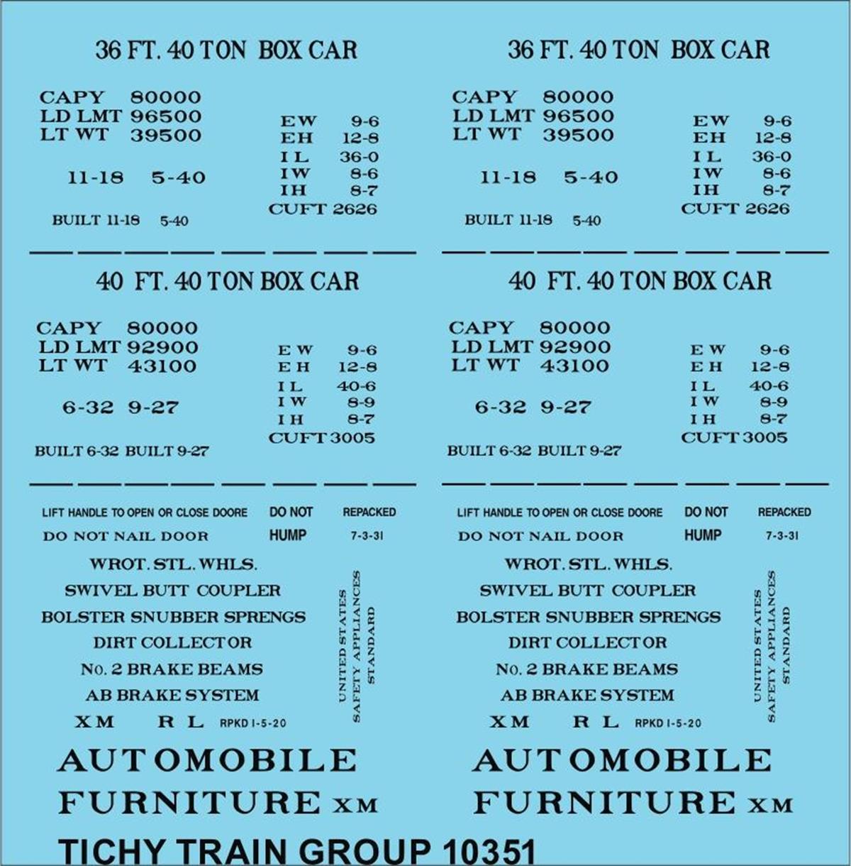 Tichy 10351N N Generic Black 36' & 40' Boxcar Decal Sheet