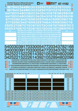 Microscale 87-1182 HO Norfolk Southern Extra Diesel Numbers Decal Sheet