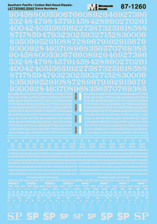 Microscale 87-1260 HO Southern Pacific Gray Diesel Numbers & Data Decal Sheet